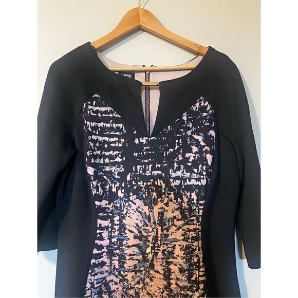 Jax Women’s Size 14 Sheath Dress Black Multicolor 3/4 Sleeve Knee Length Zip Up - Picture 3 of 12